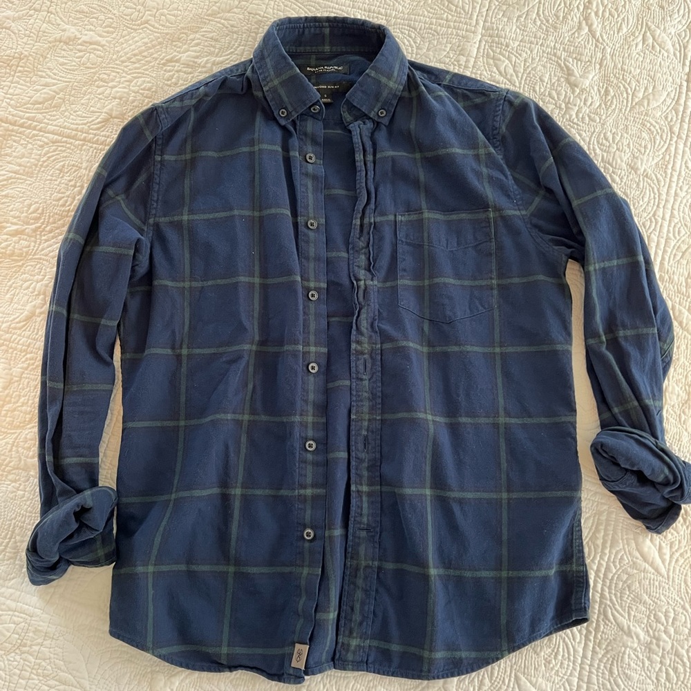 Banana Republic Navy & Green Flannel
